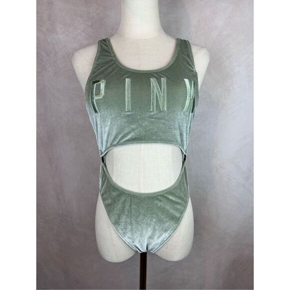Victoria’s Secret Pink Velvet One Piece Cut Out Swim Green Size Medium - Picture 1 of 9